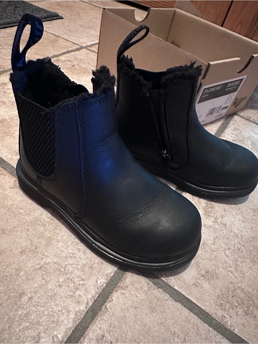Dr. Martens Kids Black Fleece-Lined Chelsea Boots with Side Zipper